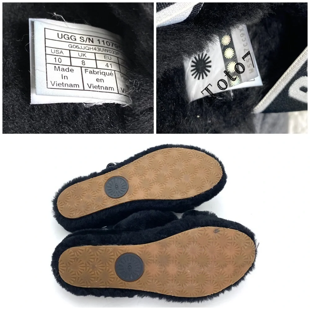 Ugg Oh Yeah Fur Double Strap Flat Sandals In Black Size 10